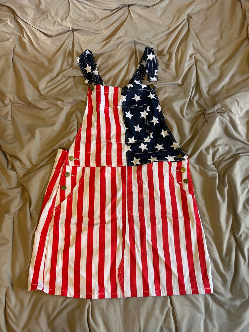 American Flag Overalls Dress - Red, White & Blue